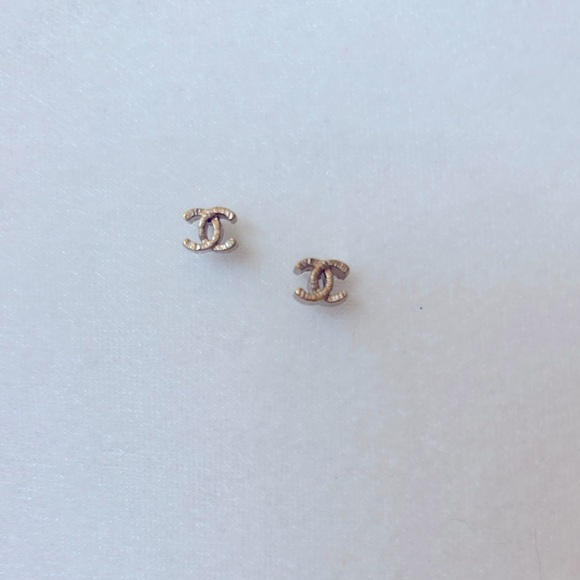 CHANEL Gold Logo Stud Earrings - Picture 1 of 6
